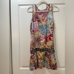 NWT Bluefeel by Fracomina slip dress, small, abstract with animals, drop waist
